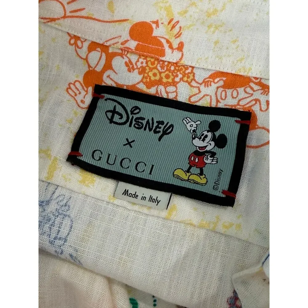 Disney x Gucci Mickey Minnie Mouse Print Short Sleeve Button-Up Shirt Size 52